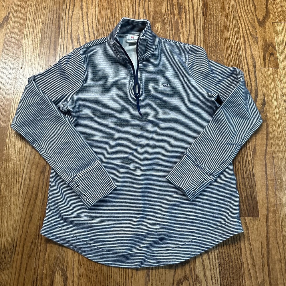 NWOT Vineyard Vines Navy Blue and White Striped 1/4 Zip Pullover